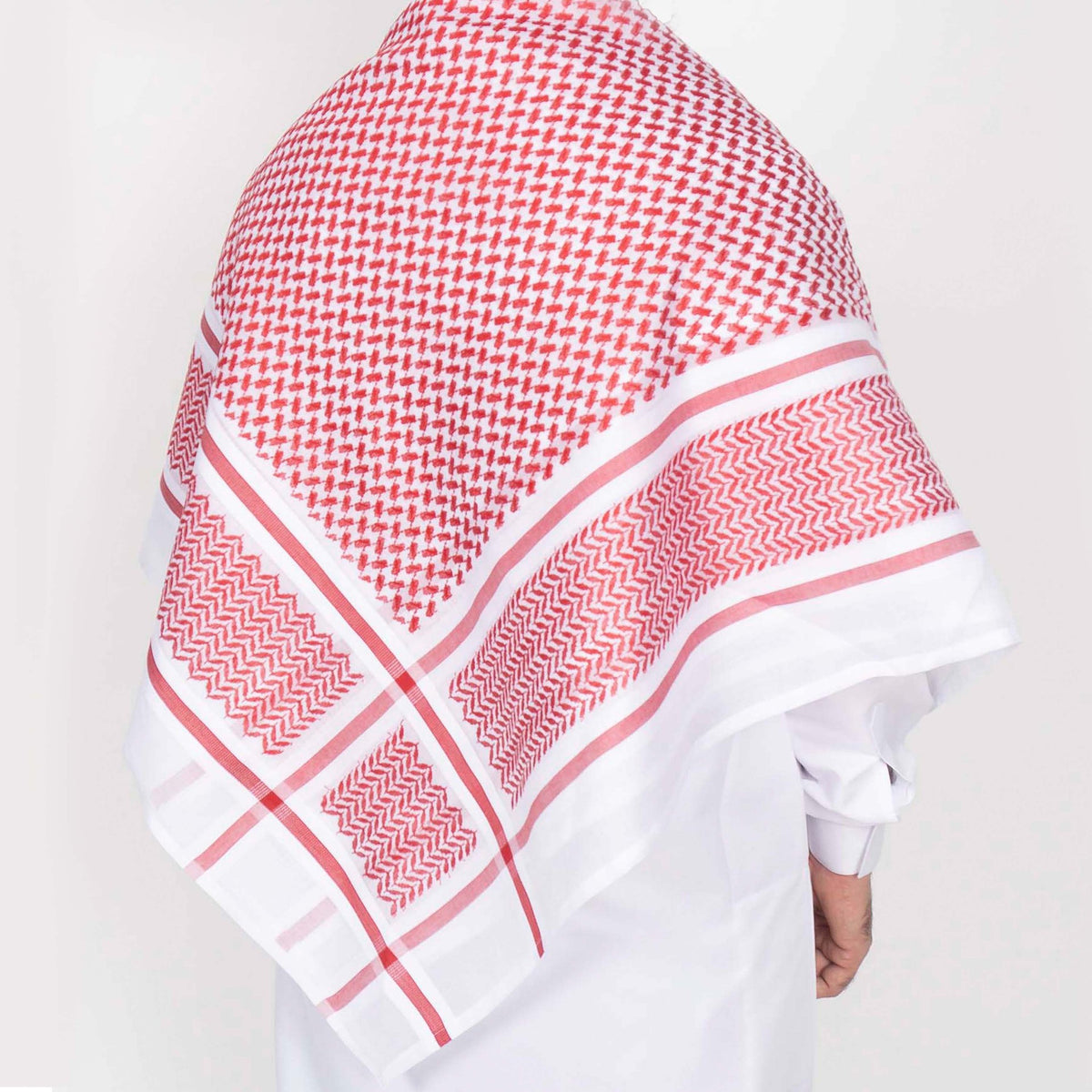 Muslim Men's Arab Headscarf with Red Checkered Stripes