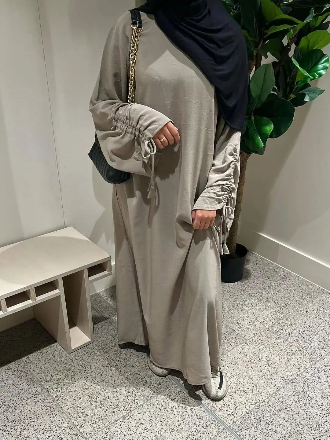 Latest Fashion Cuff Tie Muslim Robe Abaya Syari Female Muslim Abaya Worship Service Abayas Wy2061