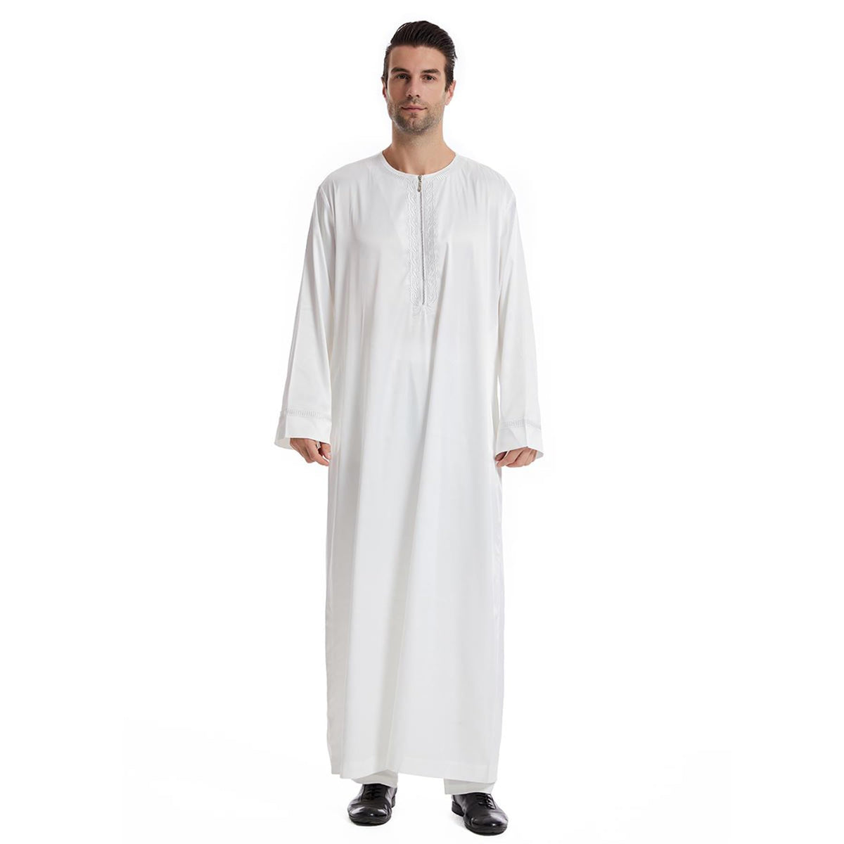 Lenmipot Mens Muslim Robe Arab Kaftans for Men Islamic Eid Muslim Thobe Ramadan Daily Clothes 1PC Muslim Glossy Robe StyleA White