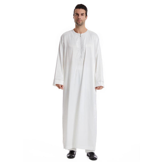 Lenmipot Mens Muslim Robe Arab Kaftans for Men Islamic Eid Muslim Thobe Ramadan Daily Clothes 1PC Muslim Glossy Robe StyleA White