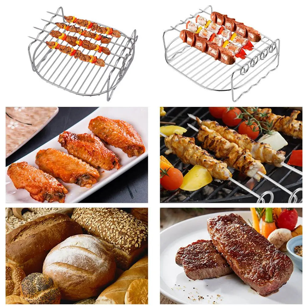 Baking Tray Skewers Air Fryer Stainless Steel Holder BBQ Rack Double-Deck Home Baking Dishes Durable Tray Rack
