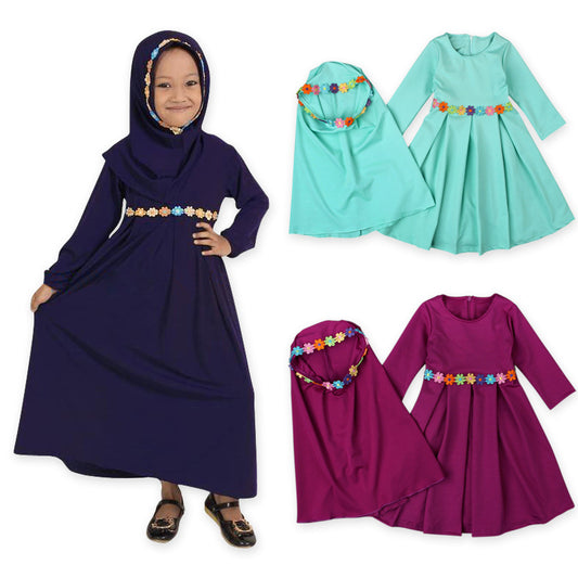 Long-Sleeved Muslim Girls Dress for Spring and Autumn