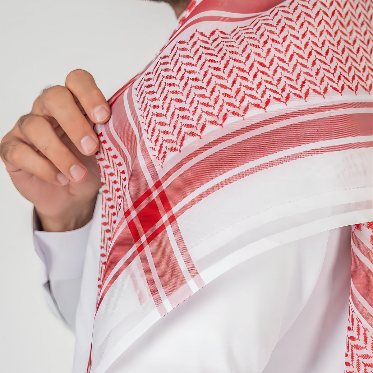 Muslim Men's Arab Headscarf with Red Checkered Stripes