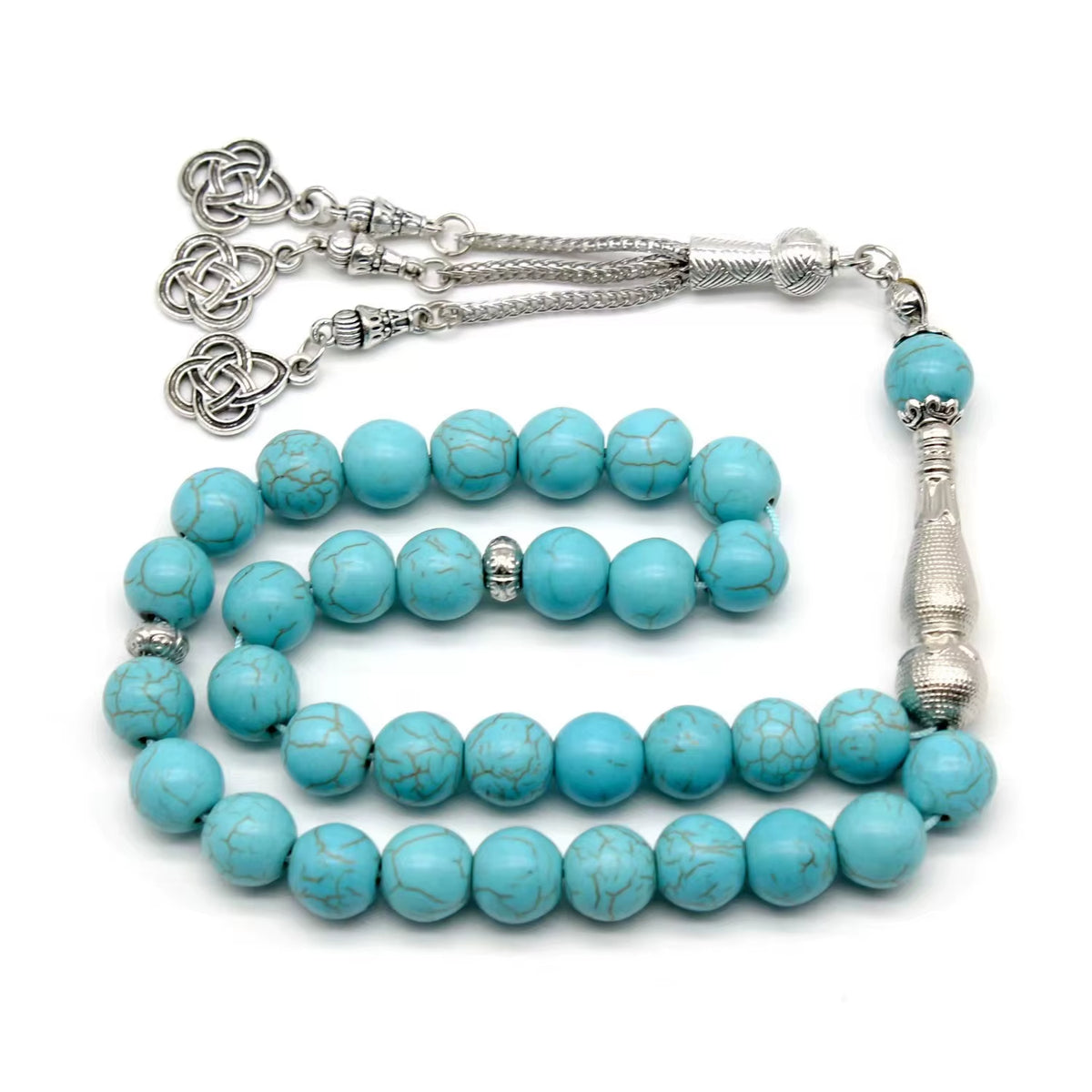 Tasbih Turquoise Natural Gemstone 33 Beads Muslim Prayer Beads Metal Tassel with Islamic Gifts for Dhikr Namaz Meditation
