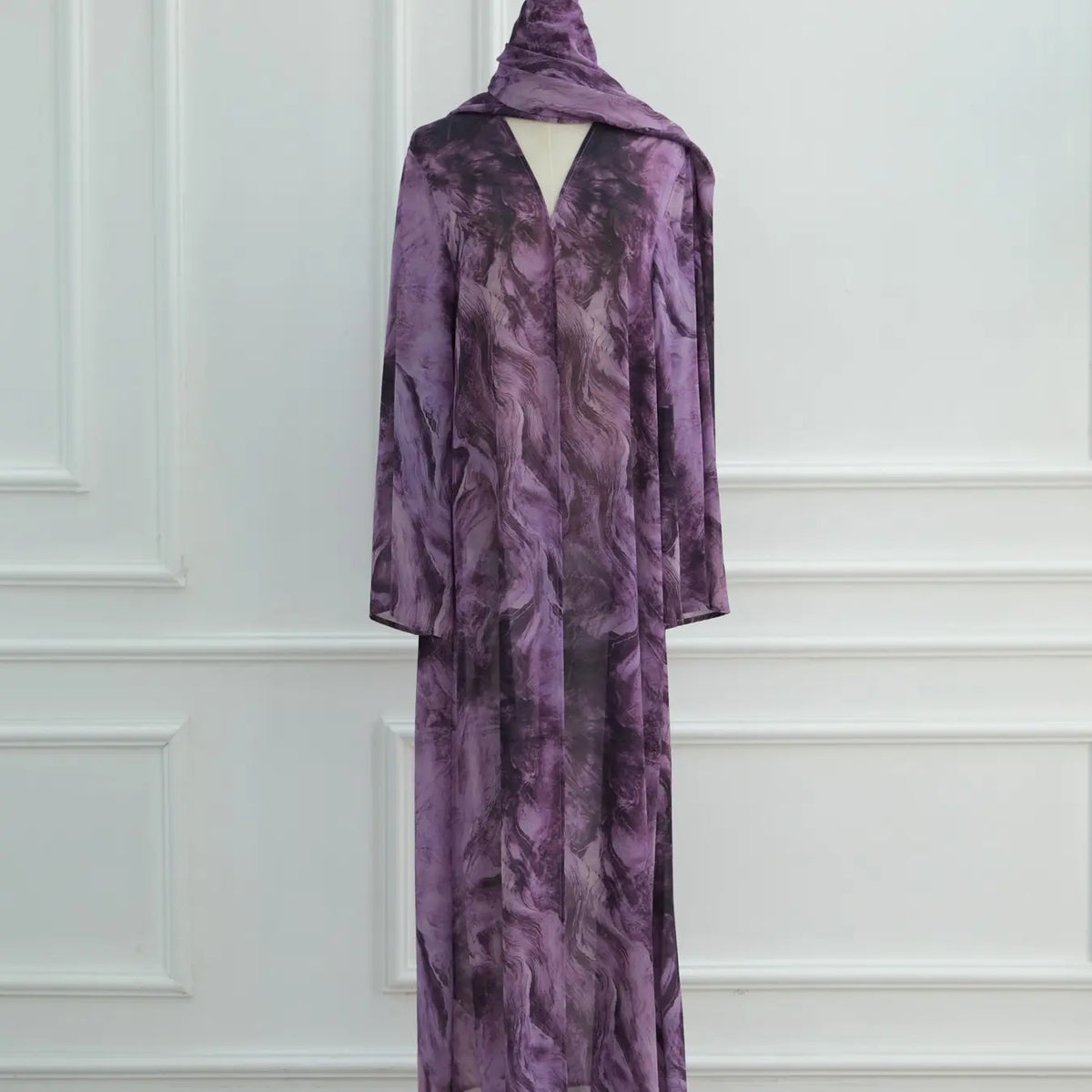 New Muslim Women Gradient Tie Dye Two-Piece Set, Muslim Clothing, Loose Batwing Sleeve Open Front Abaya Dress, Elegant Dubai Style, All Seasons Casual Wear