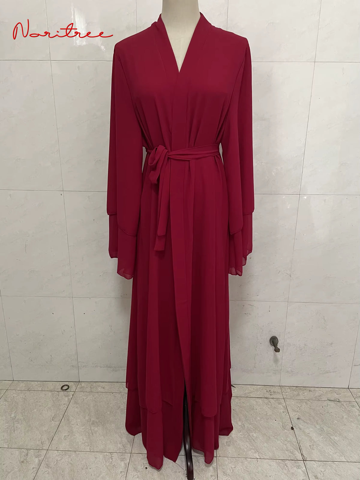 Fashion Chiffon Abaya Kimono Dubai Muslim Cardigan Abayas Women Casual Robe Female Islam Clothes with Belt F2664