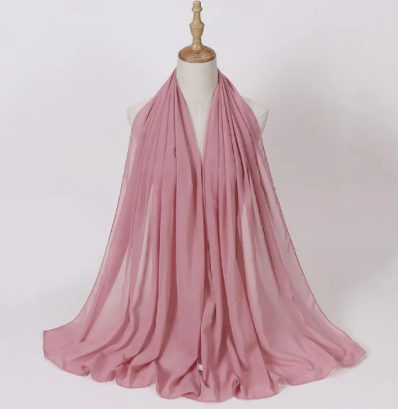 Elegant Pearl Chiffon Scarf - Solid Color Muslim Shawl (Women's)