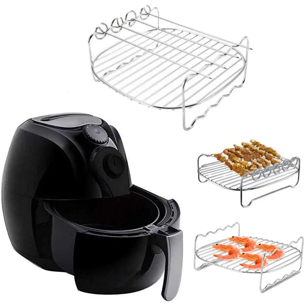 Baking Tray Skewers Air Fryer Stainless Steel Holder BBQ Rack Double-Deck Home Baking Dishes Durable Tray Rack