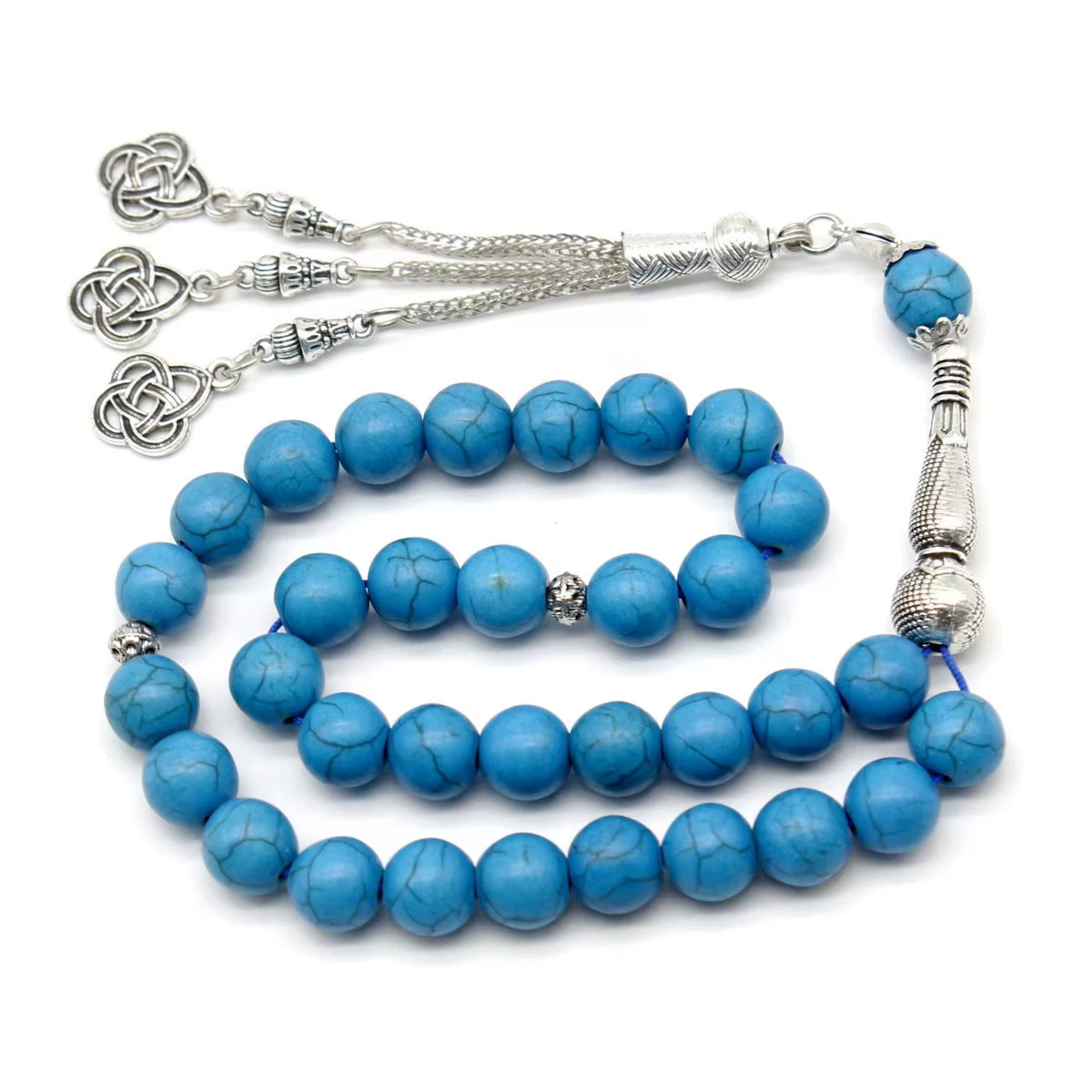 Tasbih Turquoise Natural Gemstone 33 Beads Muslim Prayer Beads Metal Tassel with Islamic Gifts for Dhikr Namaz Meditation