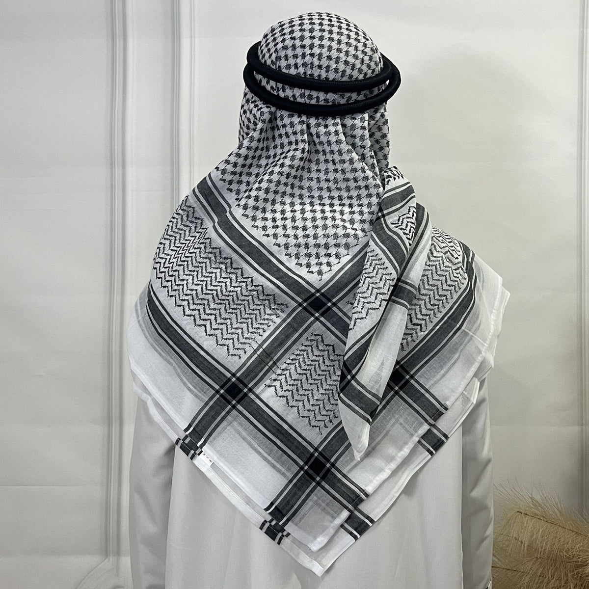 Muslim Men's Arab Headscarf with Red Checkered Stripes