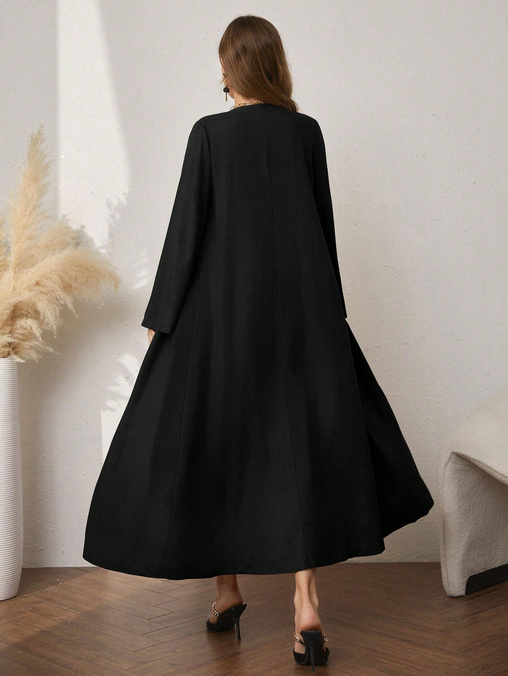 Al Najma Solid Color Elegant Sleeveless Dress with Ankle-Length Coat Set Abayas