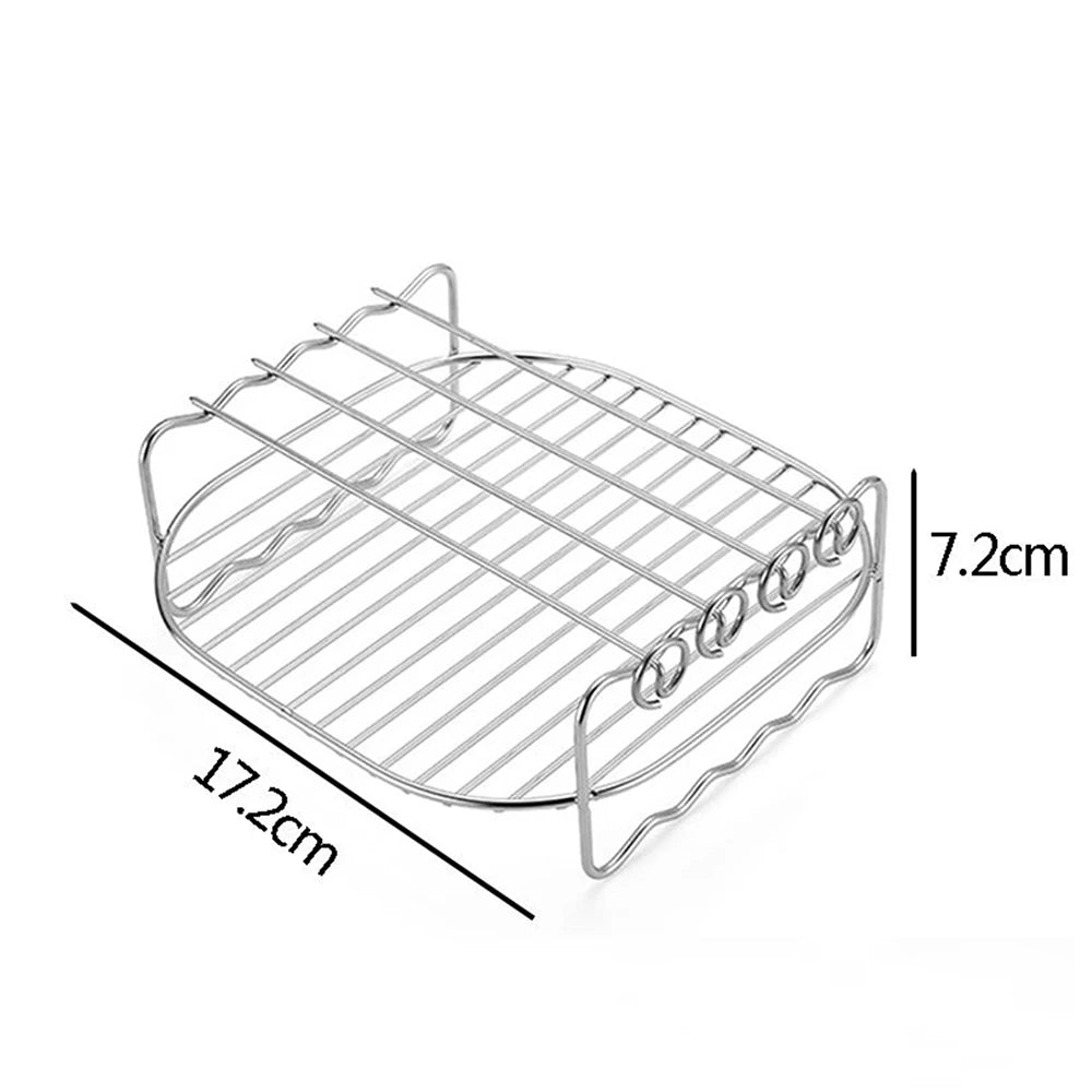 Baking Tray Skewers Air Fryer Stainless Steel Holder BBQ Rack Double-Deck Home Baking Dishes Durable Tray Rack
