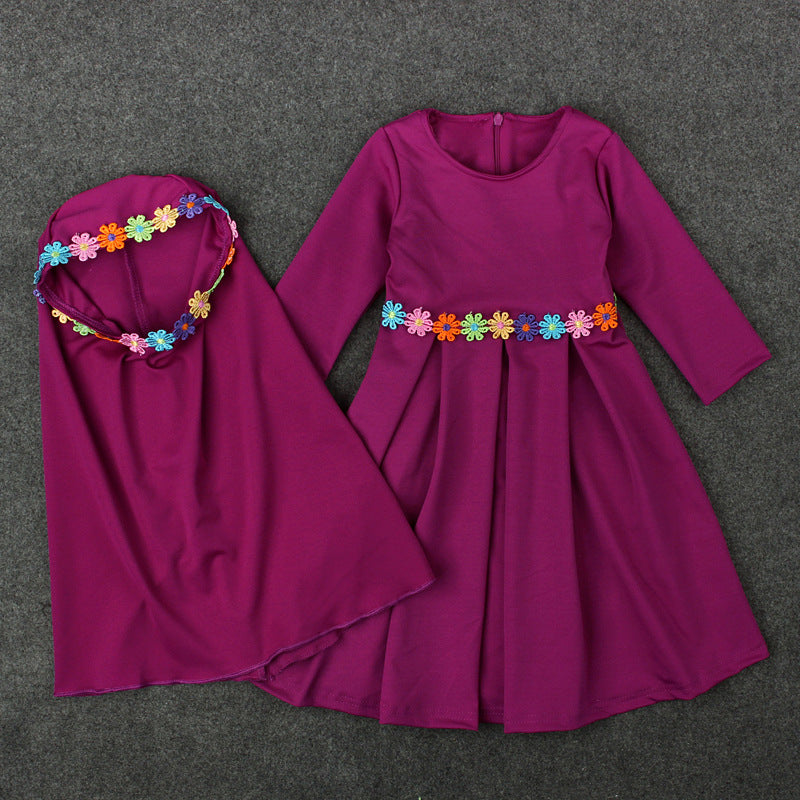 Long-Sleeved Muslim Girls Dress for Spring and Autumn