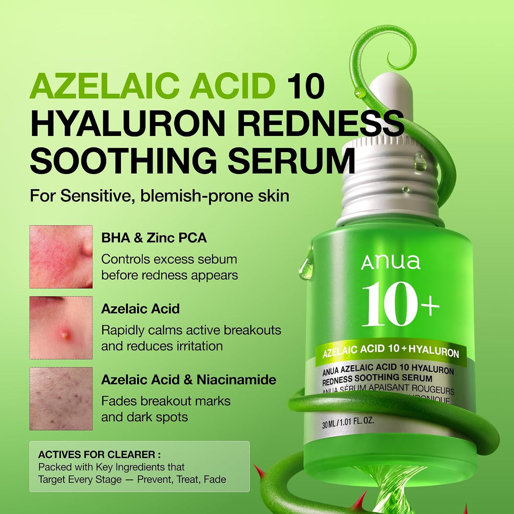 Azelaic Acid 10 Hyaluron Redness Soothing Serum, 1.01 Fl Oz | Facial Serum for Blemish-Prone & Oily-Prone Skin, Lightweight & Hydrating Blemish Care, Hyaluronic Acid, Korean Skincare