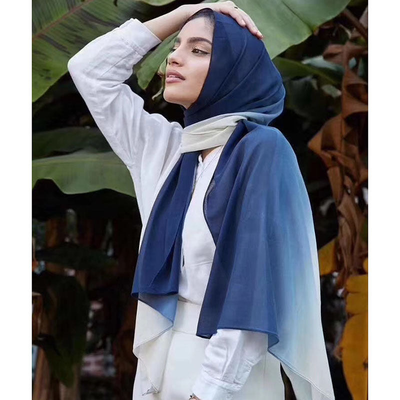 New Muslim Scarf, Pearl Chiffon Hand-Painted Gradient
