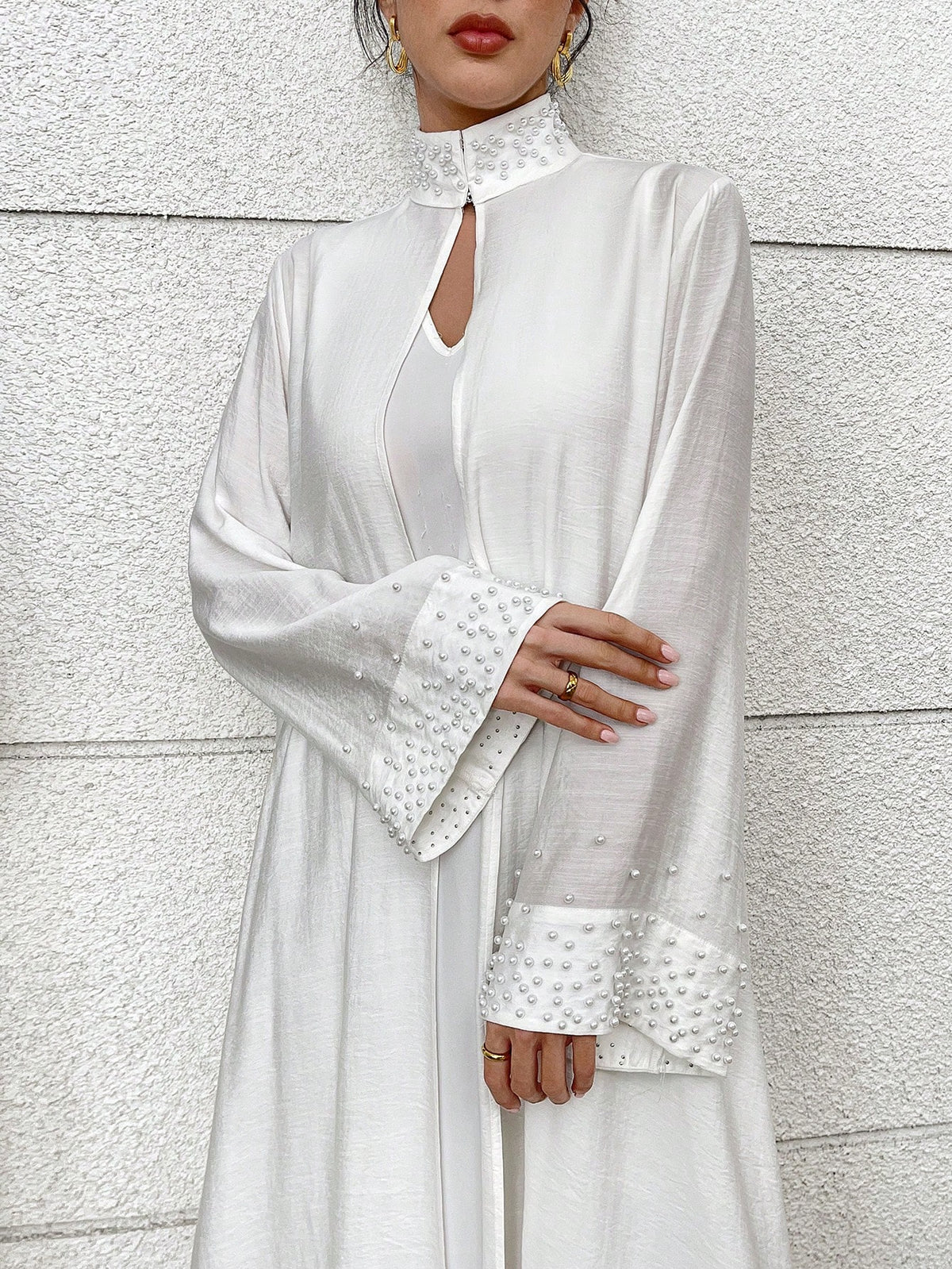 Yasmyna Women'S Elegant Solid Color Beaded Decorated Abaya Robe, Abayas,Modest