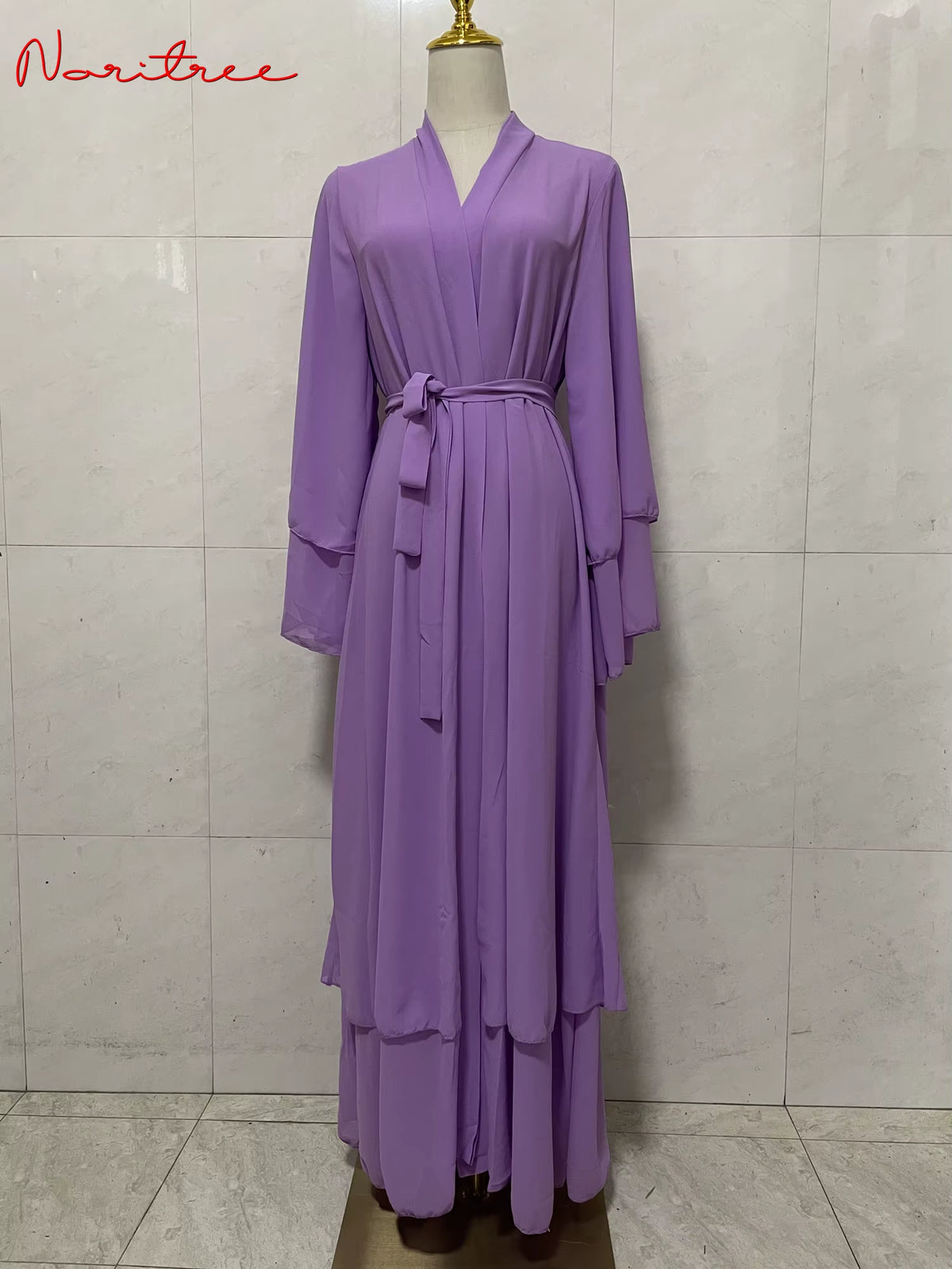 Fashion Chiffon Abaya Kimono Dubai Muslim Cardigan Abayas Women Casual Robe Female Islam Clothes with Belt F2664