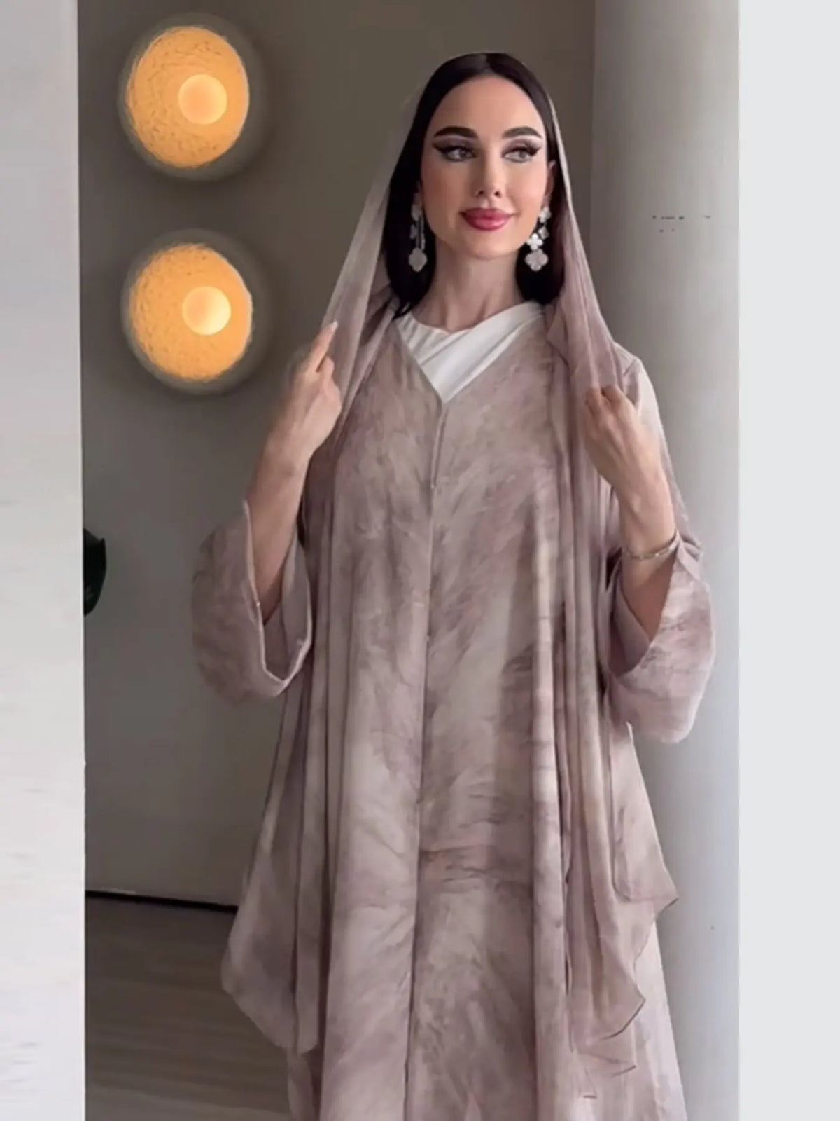 New Muslim Women Gradient Tie Dye Two-Piece Set, Muslim Clothing, Loose Batwing Sleeve Open Front Abaya Dress, Elegant Dubai Style, All Seasons Casual Wear