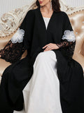 Al Najma Women Loose Fit Arabic Style Abaya Robe with Lace Cuff Patchwork & Embroidery Decor
