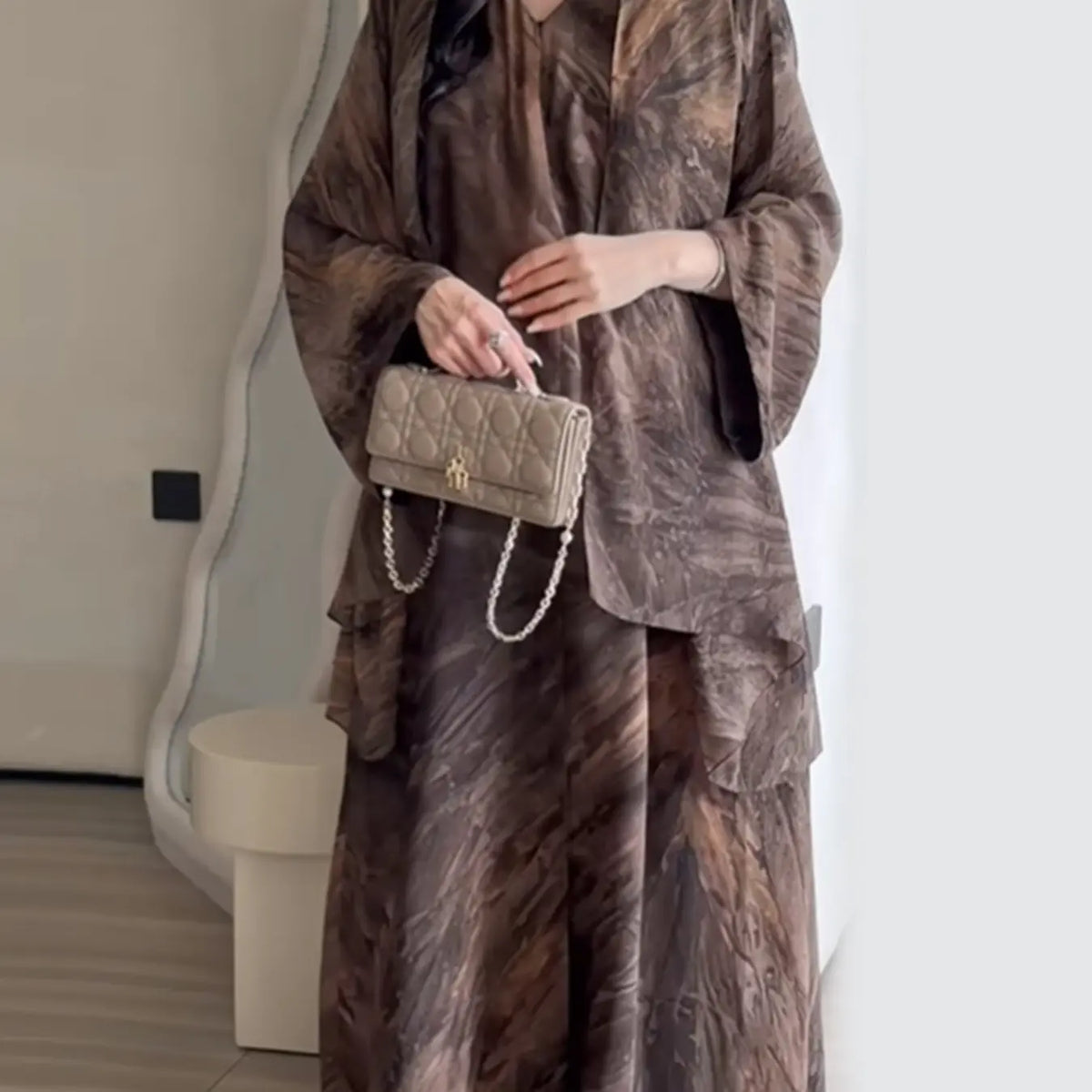 New Muslim Women Gradient Tie Dye Two-Piece Set, Muslim Clothing, Loose Batwing Sleeve Open Front Abaya Dress, Elegant Dubai Style, All Seasons Casual Wear
