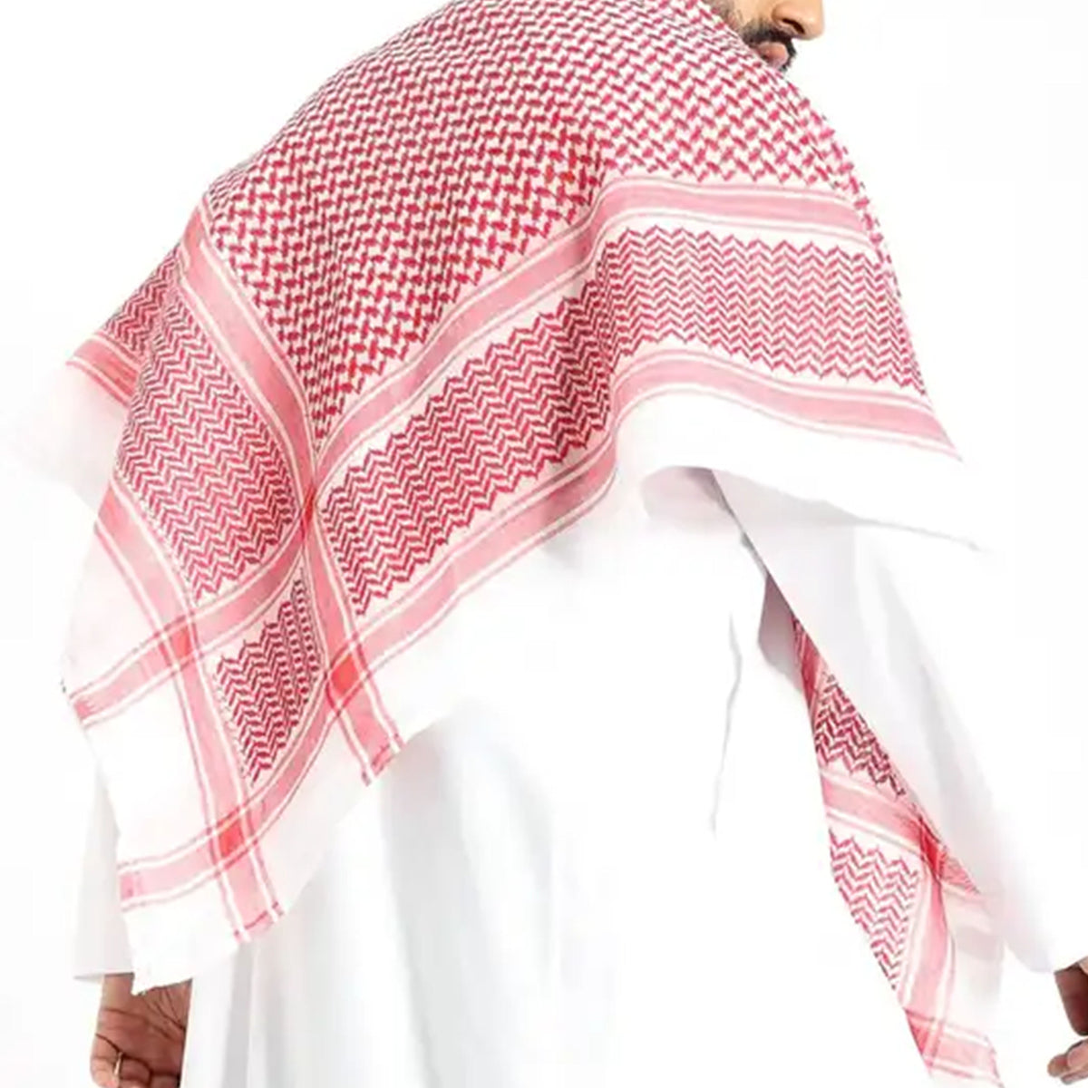 Muslim Men's Arab Headscarf with Red Checkered Stripes