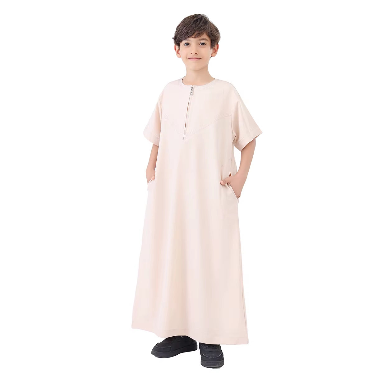 Black Beige Robe for Muslim Boy Teenager Spring Thobe Elegant Caftan Turkey Ramadan Prayer Arab Abayas Lowly Elastic