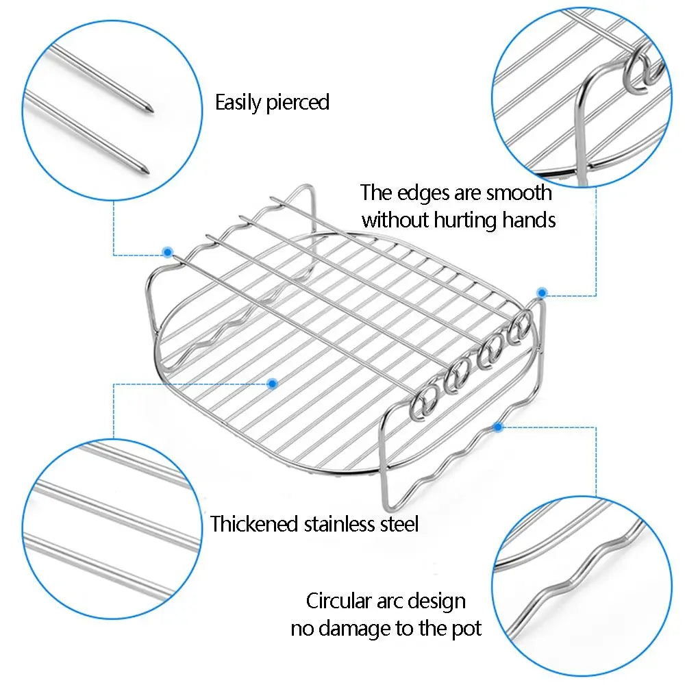 Baking Tray Skewers Air Fryer Stainless Steel Holder BBQ Rack Double-Deck Home Baking Dishes Durable Tray Rack