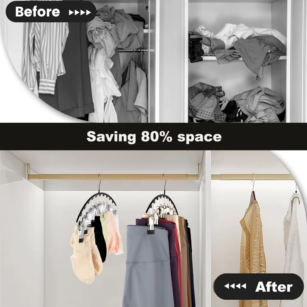 1/2/3PCS Legging Organizer for Closet, Pants Hangers With10 Clips Holds Space Saving Hanging Closet Organizer
