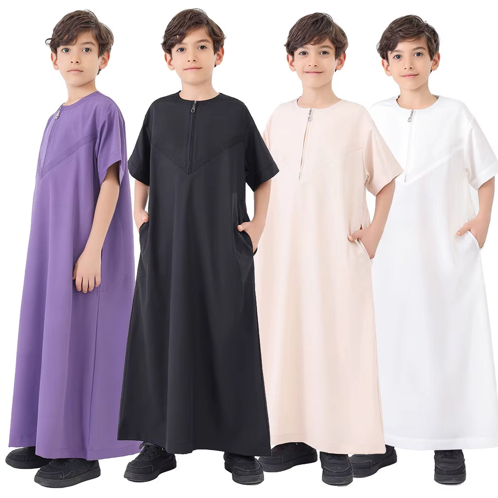 Black Beige Robe for Muslim Boy Teenager Spring Thobe Elegant Caftan Turkey Ramadan Prayer Arab Abayas Lowly Elastic