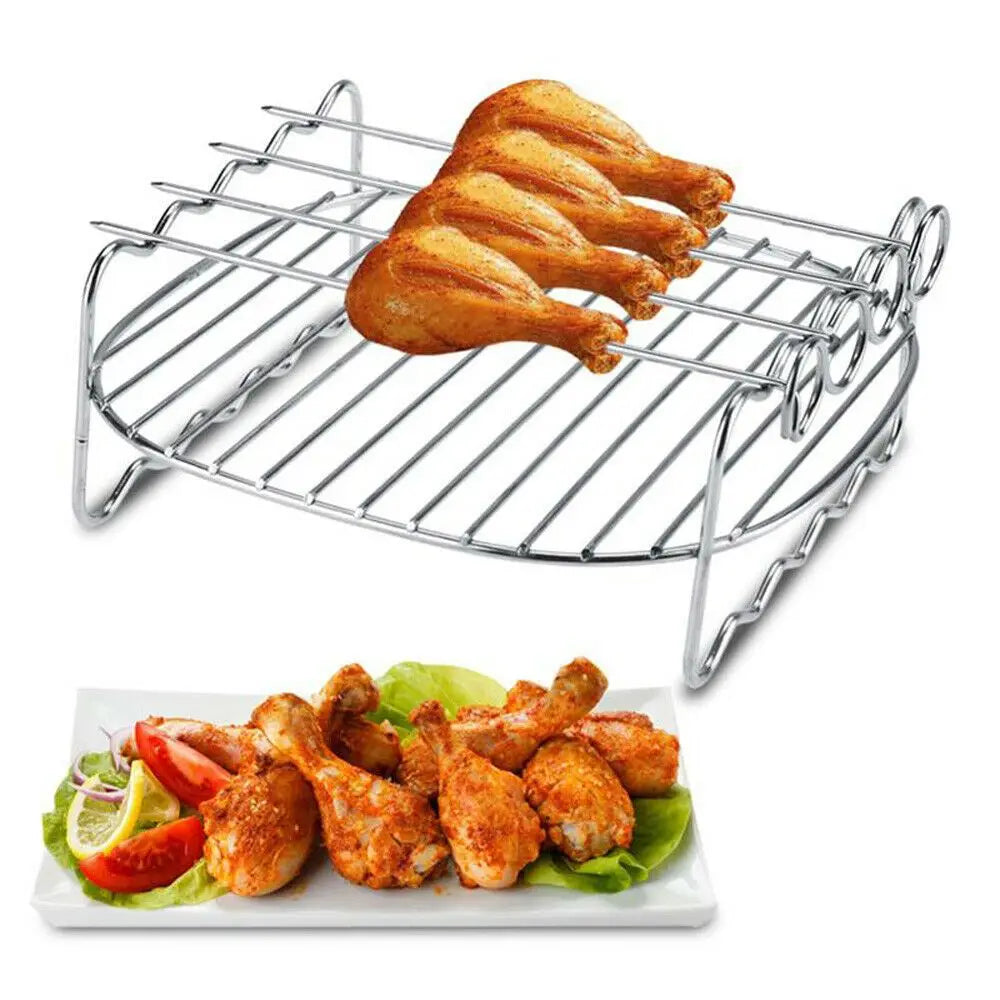 Baking Tray Skewers Air Fryer Stainless Steel Holder BBQ Rack Double-Deck Home Baking Dishes Durable Tray Rack