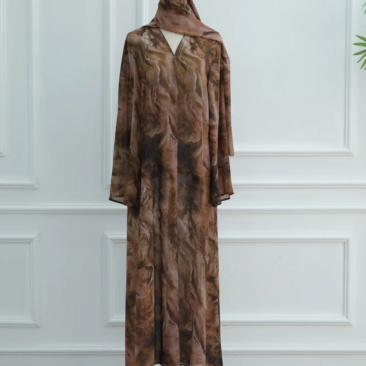 New Muslim Women Gradient Tie Dye Two-Piece Set, Muslim Clothing, Loose Batwing Sleeve Open Front Abaya Dress, Elegant Dubai Style, All Seasons Casual Wear
