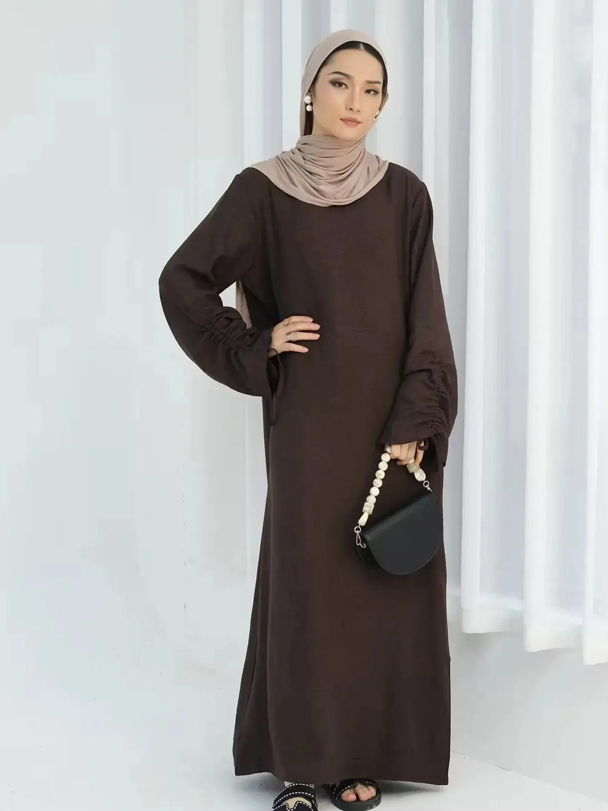 Latest Fashion Cuff Tie Muslim Robe Abaya Syari Female Muslim Abaya Worship Service Abayas Wy2061