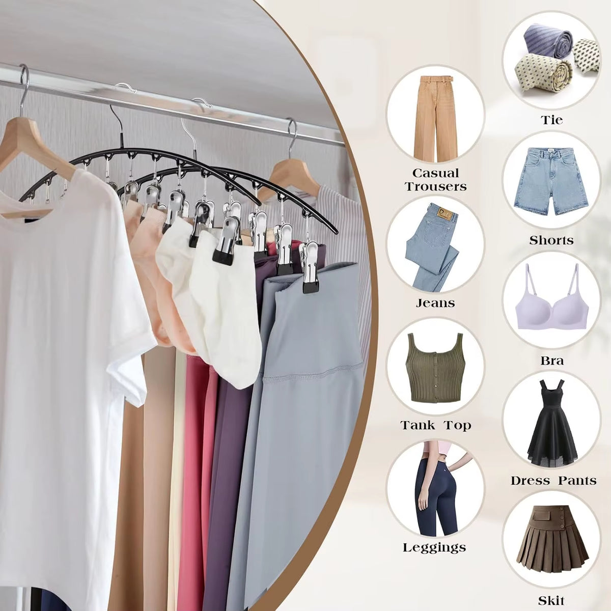 1/2/3PCS Legging Organizer for Closet, Pants Hangers With10 Clips Holds Space Saving Hanging Closet Organizer