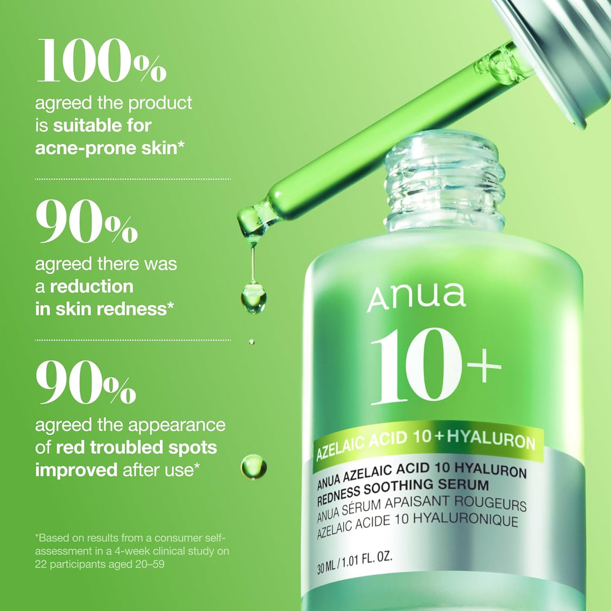 Azelaic Acid 10 Hyaluron Redness Soothing Serum, 1.01 Fl Oz | Facial Serum for Blemish-Prone & Oily-Prone Skin, Lightweight & Hydrating Blemish Care, Hyaluronic Acid, Korean Skincare