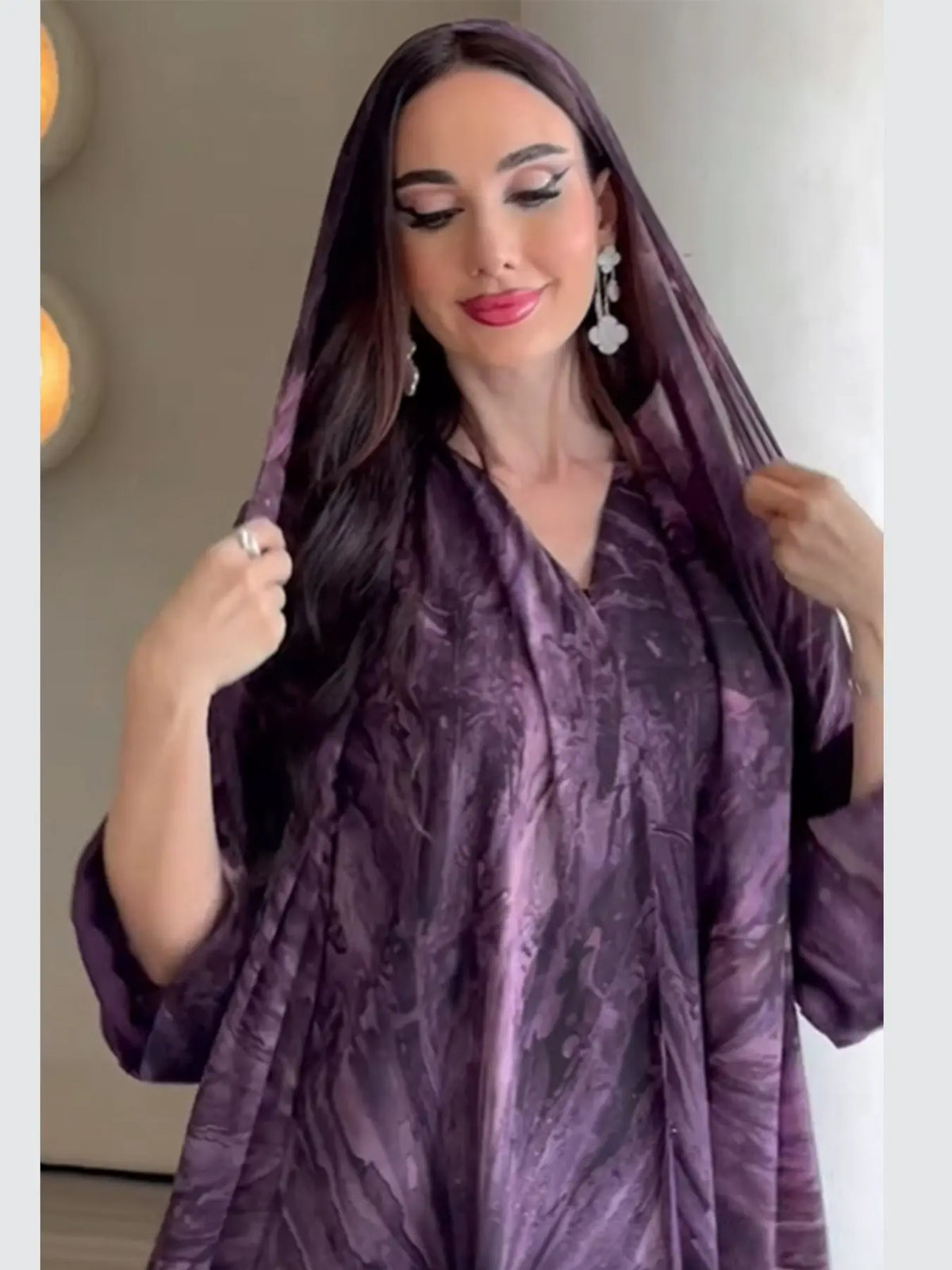 New Muslim Women Gradient Tie Dye Two-Piece Set, Muslim Clothing, Loose Batwing Sleeve Open Front Abaya Dress, Elegant Dubai Style, All Seasons Casual Wear