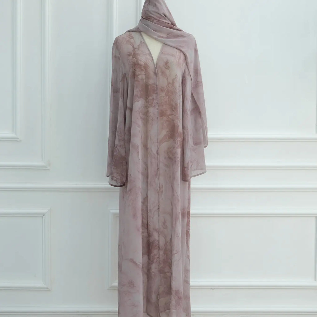 New Muslim Women Gradient Tie Dye Two-Piece Set, Muslim Clothing, Loose Batwing Sleeve Open Front Abaya Dress, Elegant Dubai Style, All Seasons Casual Wear