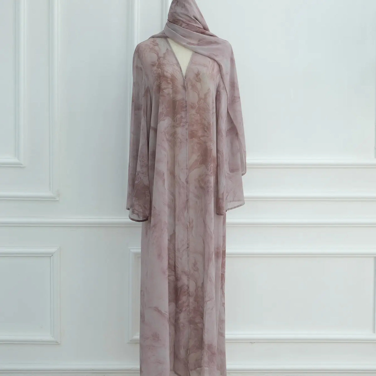 New Muslim Women Gradient Tie Dye Two-Piece Set, Muslim Clothing, Loose Batwing Sleeve Open Front Abaya Dress, Elegant Dubai Style, All Seasons Casual Wear