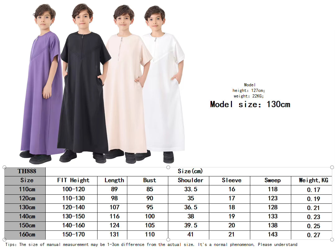 Black Beige Robe for Muslim Boy Teenager Spring Thobe Elegant Caftan Turkey Ramadan Prayer Arab Abayas Lowly Elastic