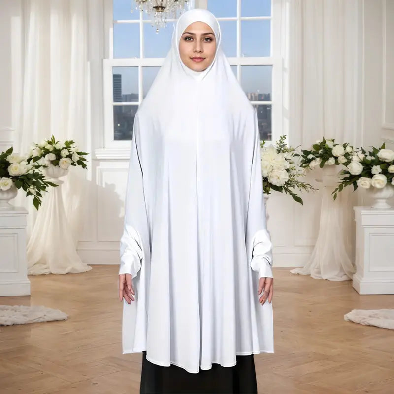 Zahrasofi Women'S Full Coverage Prayer Abaya - Solid Polyester Sleeves, Classic Glamorous Luxury Modern Instant Shawls Hijab, Durable Casual Wear, 160*130Cm, Hand Wash or Dry Clean, Classic Instant Hijab