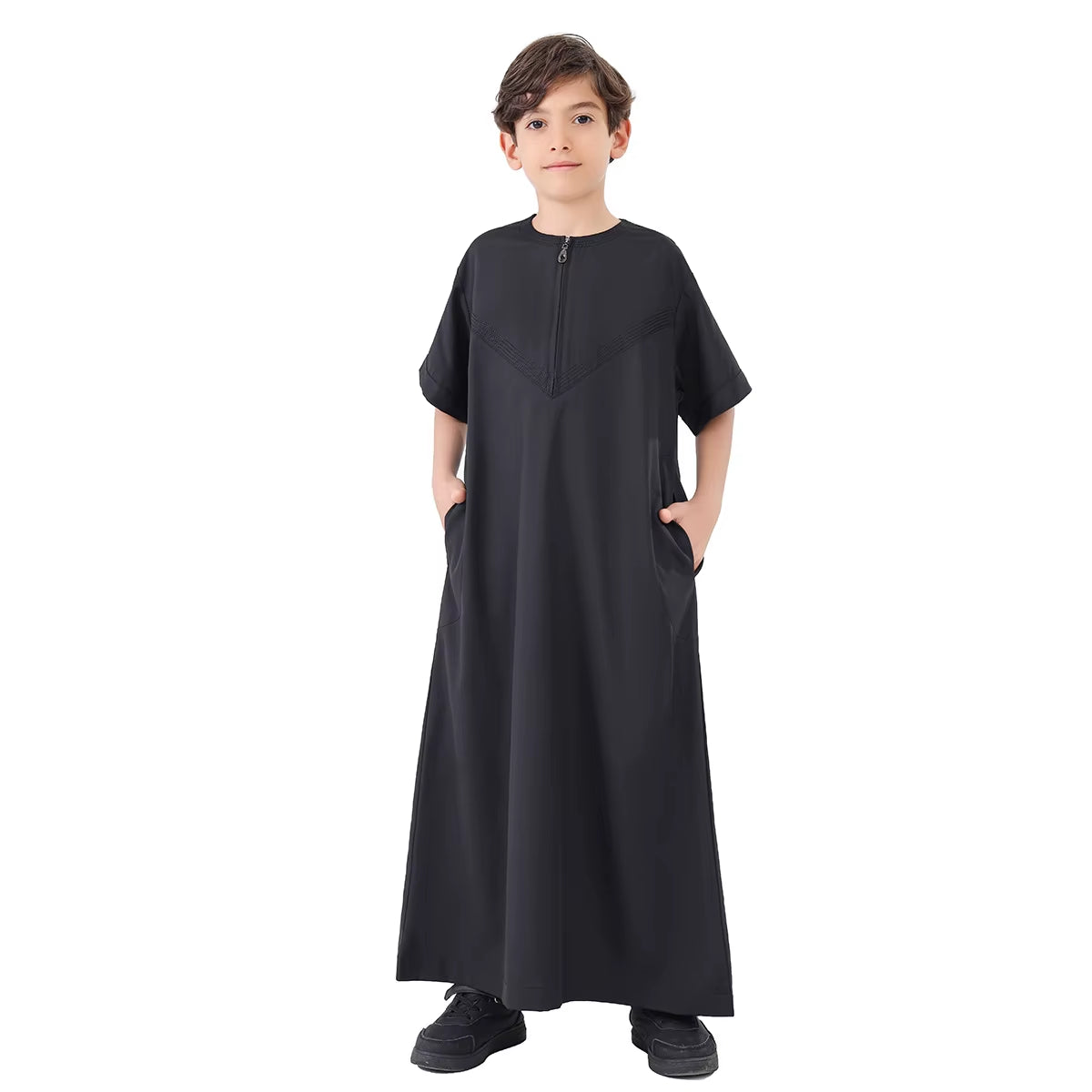 Black Beige Robe for Muslim Boy Teenager Spring Thobe Elegant Caftan Turkey Ramadan Prayer Arab Abayas Lowly Elastic