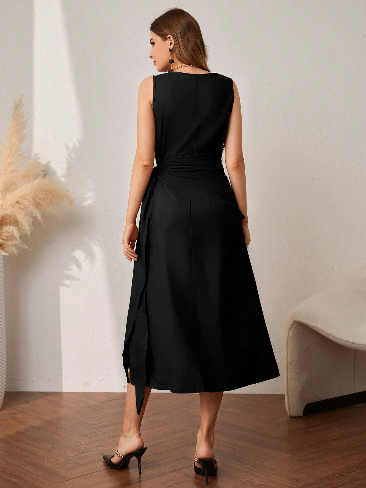 Al Najma Solid Color Elegant Sleeveless Dress with Ankle-Length Coat Set Abayas