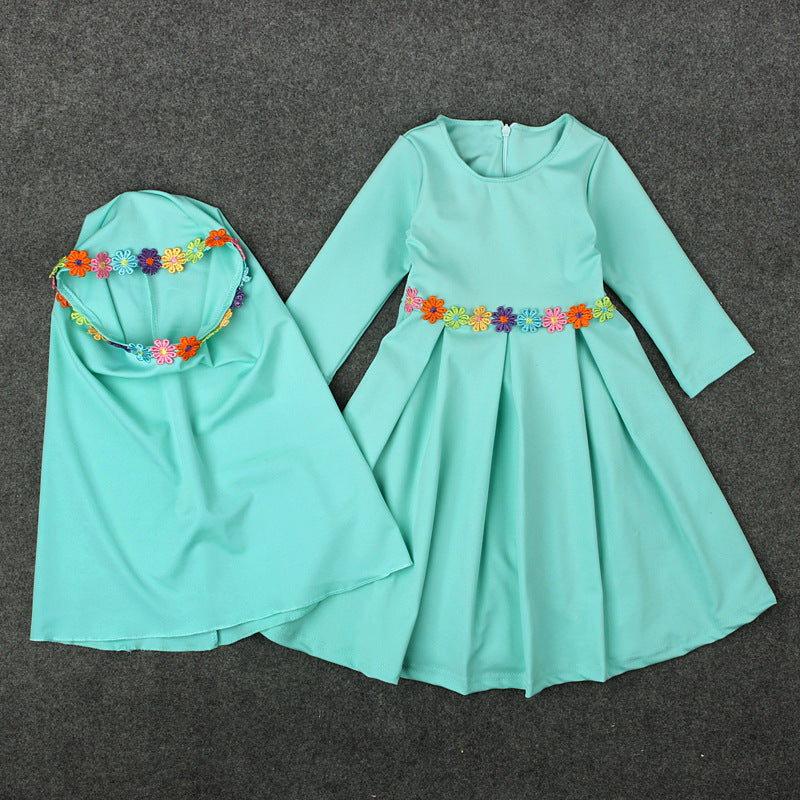 Long-Sleeved Muslim Girls Dress for Spring and Autumn