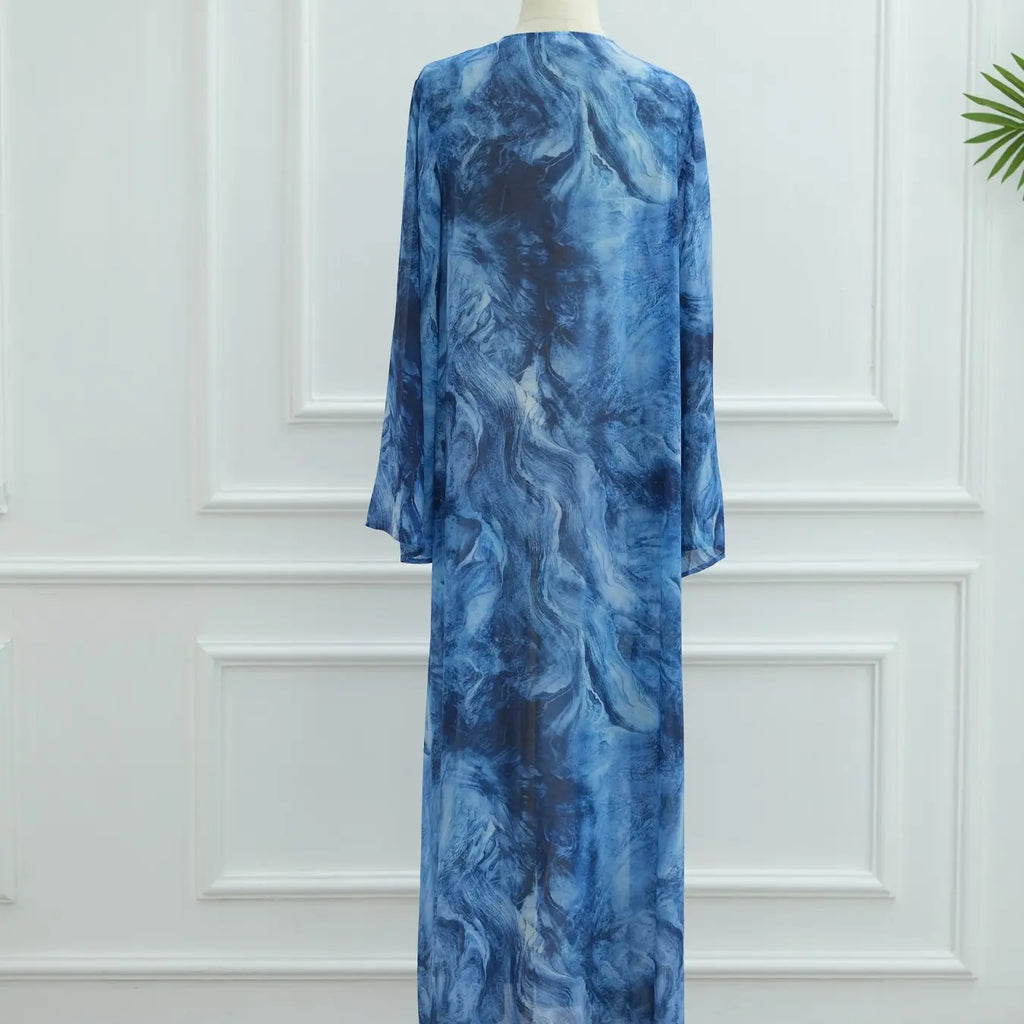 New Muslim Women Gradient Tie Dye Two-Piece Set, Muslim Clothing, Loose Batwing Sleeve Open Front Abaya Dress, Elegant Dubai Style, All Seasons Casual Wear