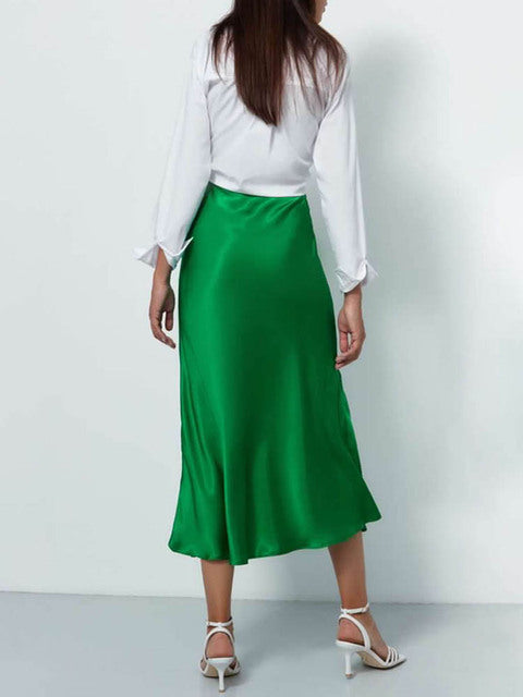 Elegant A-line Satin Silk Skirt for Women - Black/Champagne