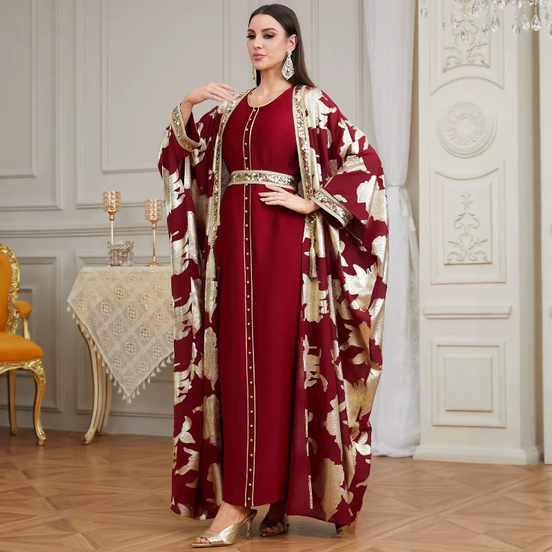 Arab Morocco Muslim Dress Abaya 2 Piece Set Women Ramadan Abayas Dubai Turkey Islam Kaftan Longue Musulmane Vestidos Largos 2022