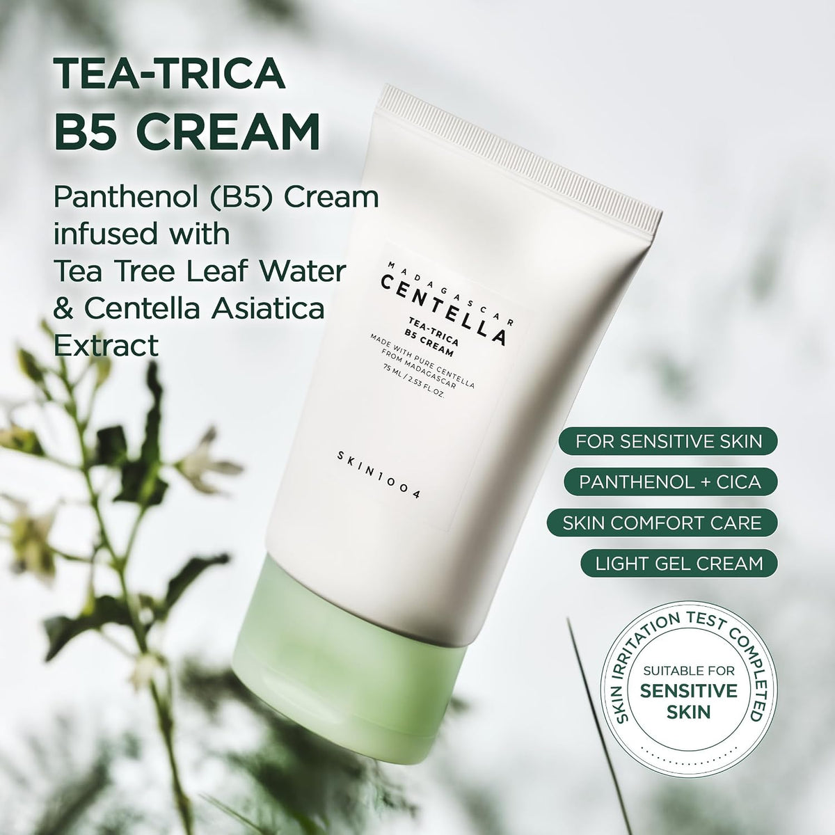 Tea-Trica B5 Cream, Face Moisturizer with Centella Asiatica & Panthenol B5, Gel Moisturizer for Soothing & Hydrating, Cica Cream with Tea Tree & Centella, Korean Skin Care, 2.53 Fl.Oz / 75Ml