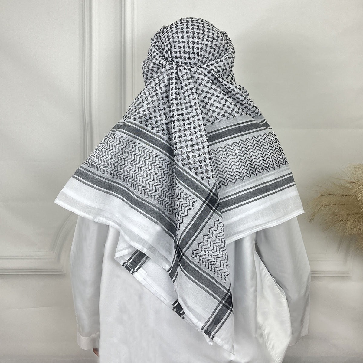 Muslim Men's Arab Headscarf with Red Checkered Stripes