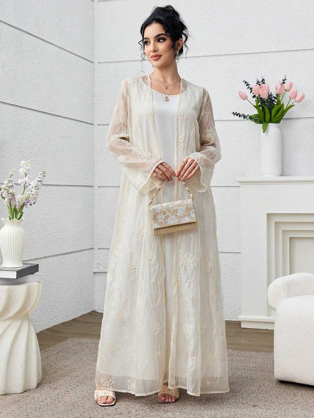 Yasmyna Women'S Embroidered Modest Elegant Abaya Robe, Suitable for Spring/Summer Abayas Dubai