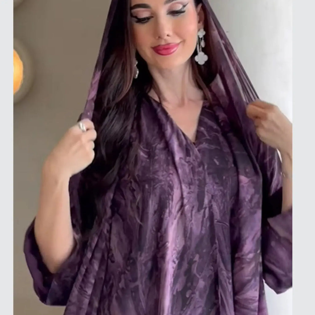 New Muslim Women Gradient Tie Dye Two-Piece Set, Muslim Clothing, Loose Batwing Sleeve Open Front Abaya Dress, Elegant Dubai Style, All Seasons Casual Wear