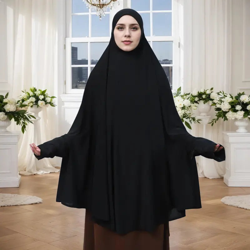 Zahrasofi Women'S Full Coverage Prayer Abaya - Solid Polyester Sleeves, Classic Glamorous Luxury Modern Instant Shawls Hijab, Durable Casual Wear, 160*130Cm, Hand Wash or Dry Clean, Classic Instant Hijab